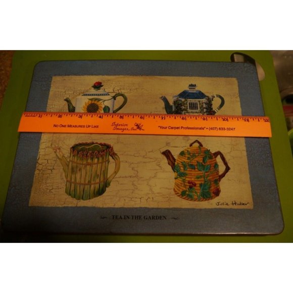 Pimpernel Placemats Tea in the Garden Julie Huber England Teapot Blue Set of 4 - Picture 5 of 10